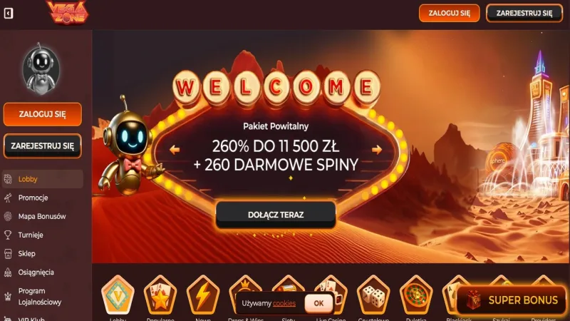 Vegazone kasyno kod SPIN20NOW 20 darmowych spinów